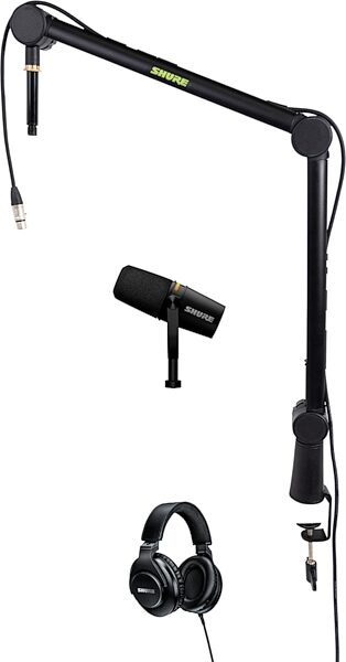 Shure MV7+ Hybrid USB/XLR Podcast Microphone, Black, Bundle with Boom Arm and Headphones, DNU