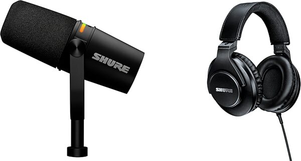 Shure MV7+ Hybrid USB/XLR Podcast Microphone, Black, Bundle with Headphones, Main