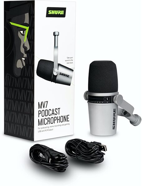 Shure MOTIV MV7 Dynamic Cardioid USB and XLR Podcast Microphone, Silver, MV7-S, Alt