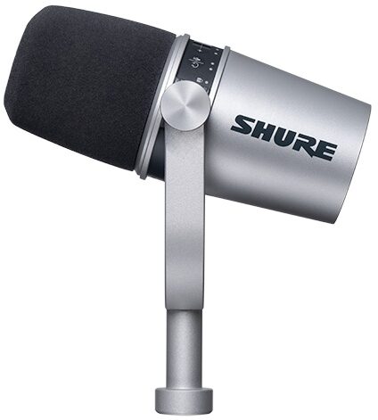 Shure MOTIV MV7 Dynamic Cardioid USB and XLR Podcast Microphone, Silver, MV7-S, Main Back