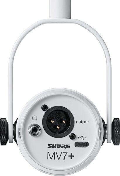 Shure MV7+ Hybrid USB/XLR Podcast Microphone, White, Warehouse Resealed, Action Position Back