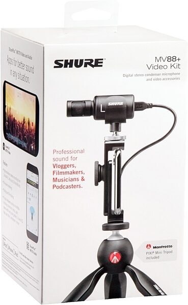 Shure MOTIV MV88 Plus Video Kit Stereo Condenser Microphone (with Lightning and USB-C Cables), Blemished, Action Position Side