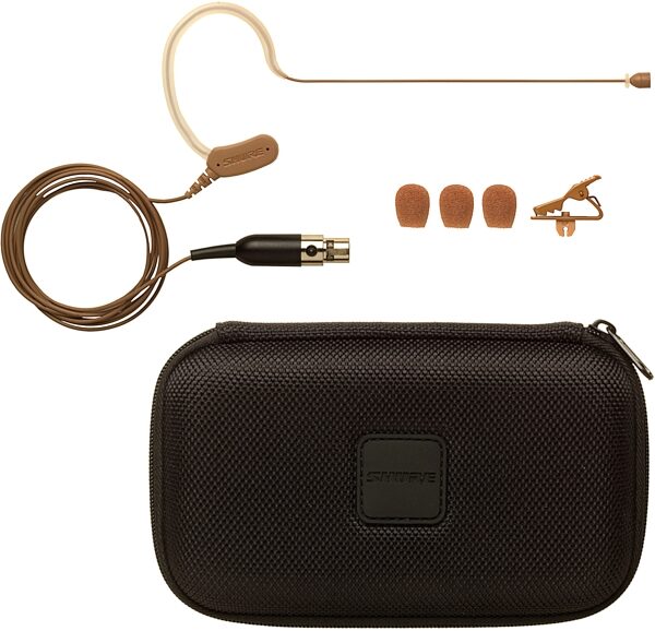 Shure MX153 Microflex Earset Headworn Condenser Microphone, Cocoa, MX153C/O-TQG, Omnidirectional, with TQG/TA4F Connection, Cocoa with Accessories