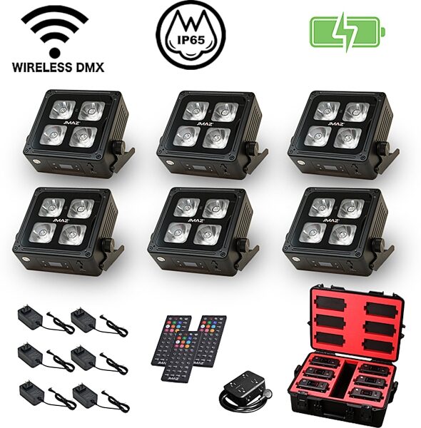 JMAZ MAD PAR 4IP Battery-Powered Outdoor LED Uplight, 6-Pack, Action Position Back