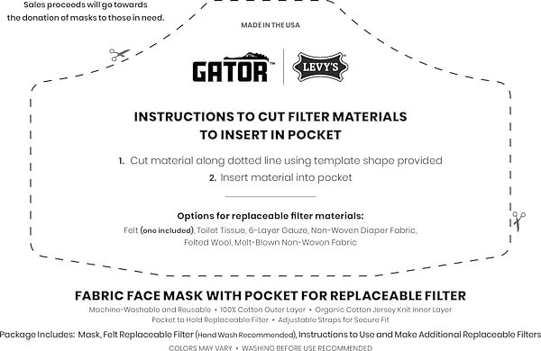 Levy's Reusable Face Mask with Pocket for Replaceable Filter, Denim, Instructions