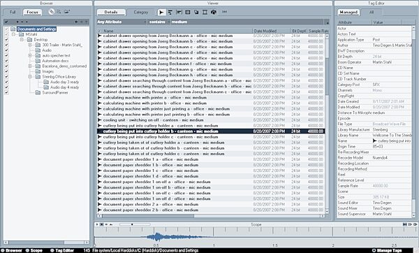 Steinberg Nuendo Recording Software (Macintosh and Windows), Media Bay View