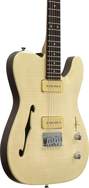 Michael Kelly Guitars 59 Thinline Electric Guitar, Natural, Flame Maple Top, Blemished, Body Angle 1