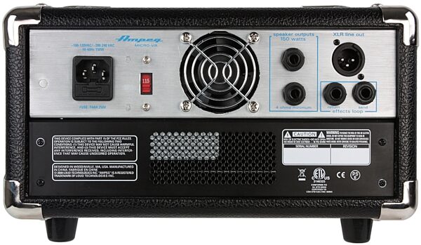 Ampeg MICRO-VR Bass Amplifier Head (200 Watts), Black, Rear
