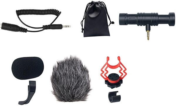 Ampridge MightyMic F Smartphone/DSLR Shotgun Microphone, New, Main with all components Front
