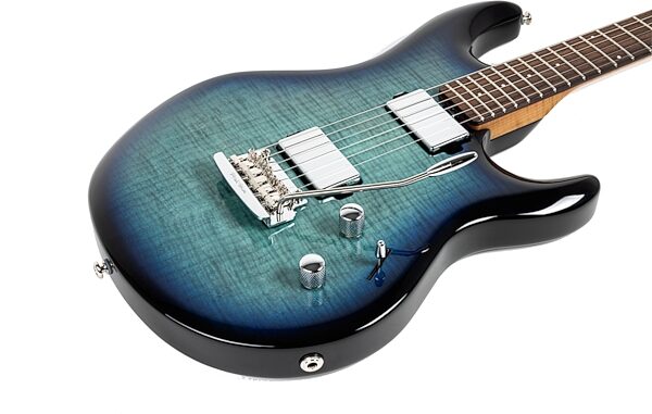 Ernie Ball Music Man Maple Top Luke 4 HH Electric Guitar (with Gig Bag), Blue Dream, Action Position Back