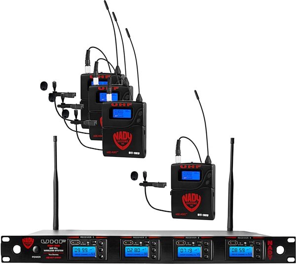 Nady 4W-1KU LT Quad 1000-Channel UHF Wireless Lavalier Microphone System, Action Position Back