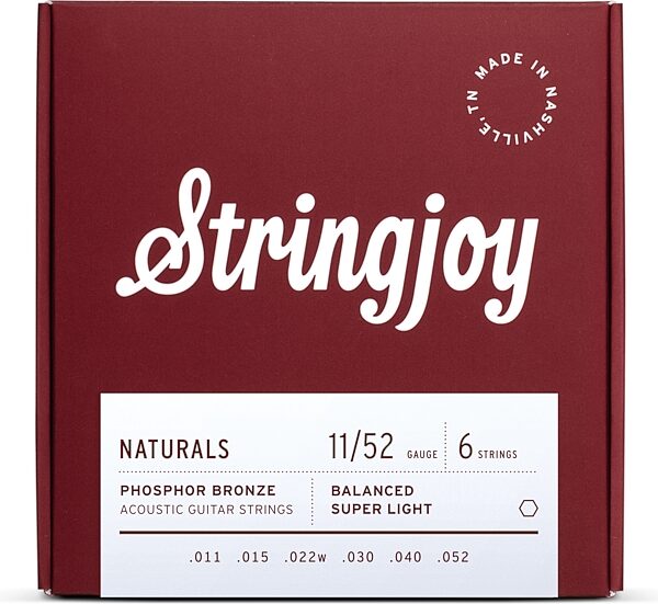 Stringjoy SJ-NB Naturals Phosphor Bronze Acoustic Guitar Strings, 11-52, Action Position Back