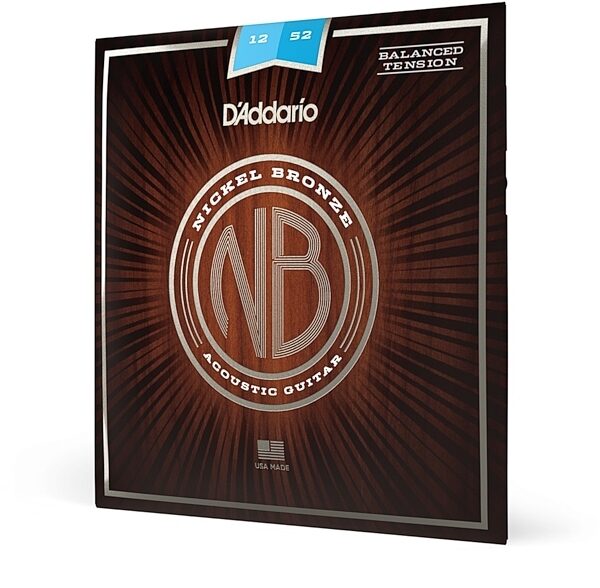 D'Addario NB1252BT Nickel Bronze Balanced Tension Acoustic Guitar Strings, 12-52, Light, main