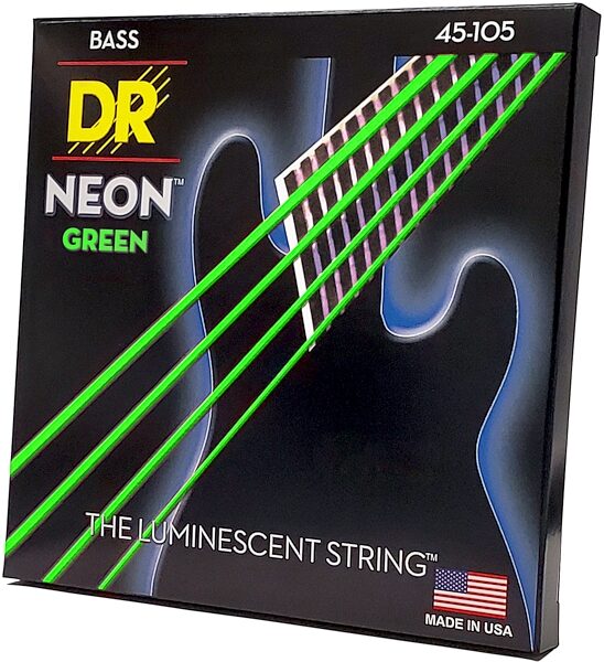 DR Strings Hi-Def Neon Colored Electric Bass Strings, Green, 45-105, NGB-45, view