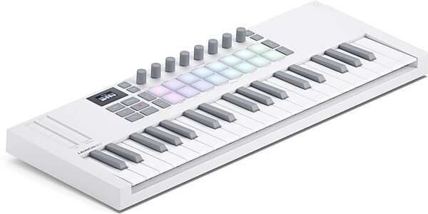 Novation Launchkey Mini 37 USB MIDI Keyboard Controller, White, Action Position Back