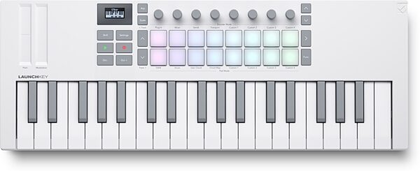 Novation Launchkey Mini 37 USB MIDI Keyboard Controller, White, Action Position Back