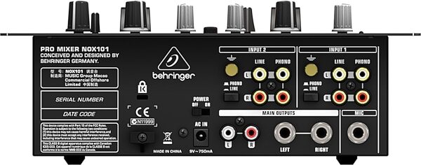 Behringer NOX101 Pro DJ Mixer, Rear