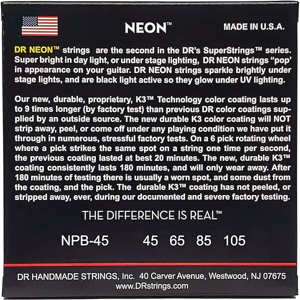 DR Strings Hi-Def Neon Colored Electric Bass Strings, Pink, 45-105, NPB-45, view