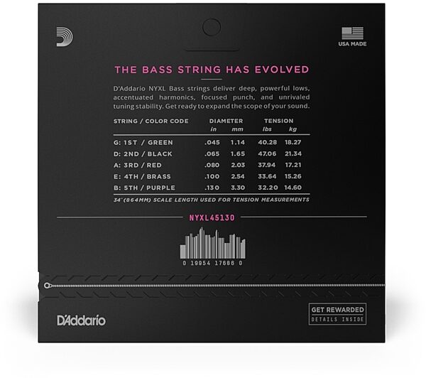 D'Addario NYXL Long Scale Nickel Wound Electric Bass Strings, 5-String, NYXL45130, view