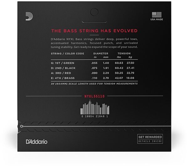 D'Addario Long Scale Nickel Wound Electric Bass Strings, NYXL55110, view