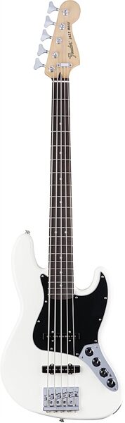 Fender Deluxe Active Jazz V Electric Bass, 5-String (with Gig Bag), Olympic White