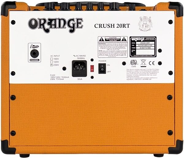 Orange Crush 20RT Guitar Combo Amplifier with Reverb (20 watts, 1x8"), Orange, Back