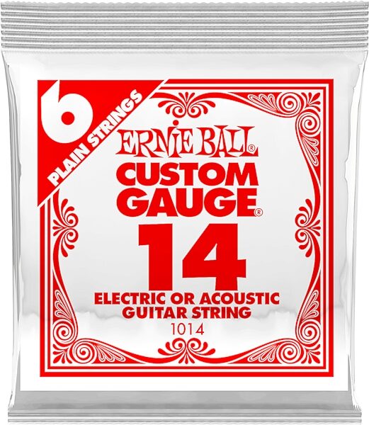Ernie Ball Plain Steel Electric Guitar String, .014, 6-Pack, Action Position Back