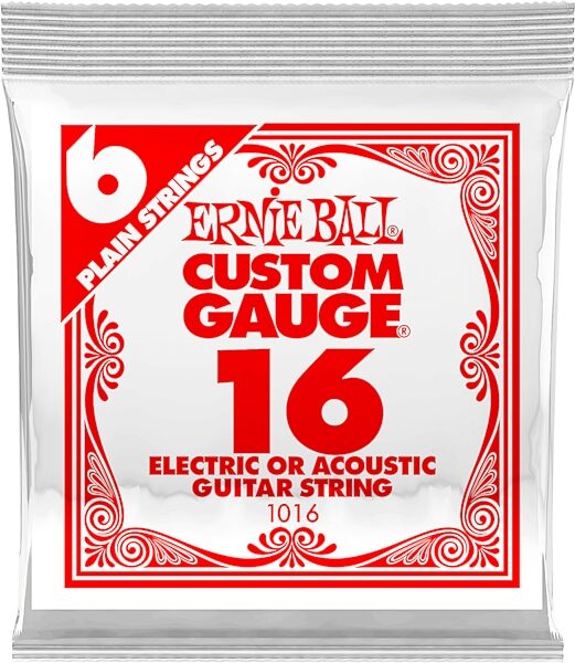 Ernie Ball Plain Steel Electric Guitar String, .016, 6-Pack, Action Position Back