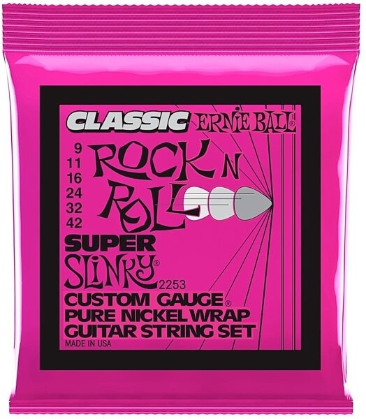 Ernie Ball Super Slinky Classic Rock n Roll Pure Nickel Wrap Electric Guitar Strings (9-42 Gauge), New, Main