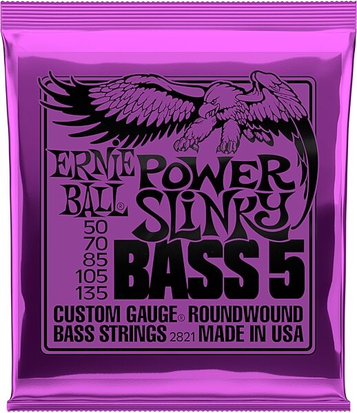 Ernie Ball Power Slinky Nickel Wound 5-String Electric Bass Strings, 50-135, 2821, Main