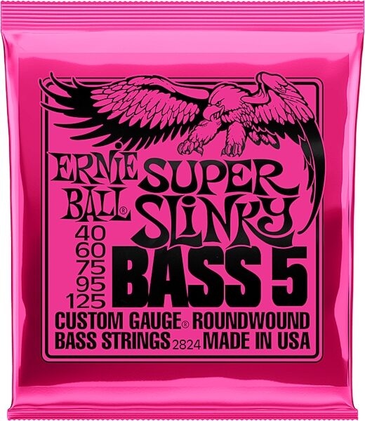 Ernie Ball Super Slinky 5-String Nickel Wound Electric Bass Strings, 40-125, 2824, Action Position Back