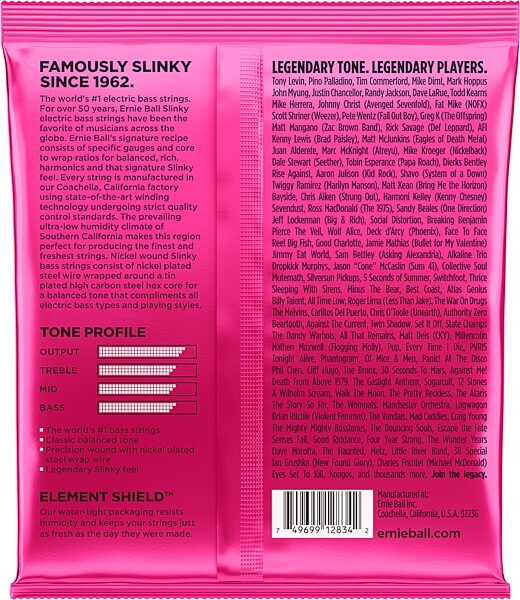 Ernie Ball P02834 Nickel Wound Super Slinky Electric Bass Strings, New, Action Position Back
