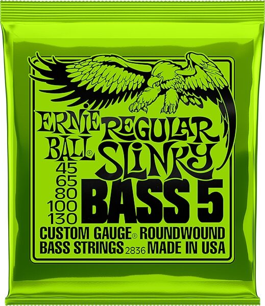 Ernie Ball Regular Slinky 5-String Nickel Wound Electric Bass Strings, 45-130, 2836, Action Position Back