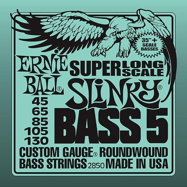Ernie Ball Super Long Scale Slinky 5-String Nickel Wound Electric Bass Strings, 45-130, 2850, Main