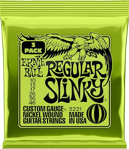 Ernie Ball Regular Slinky 2221 Electric Guitar Strings (10-46), 3-Pack, Action Position Back