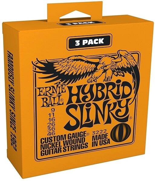 Ernie Ball Hybrid Slinky Nickel Wound Electric Guitar Strings, 9-46, 3222, 3-Pack, Main