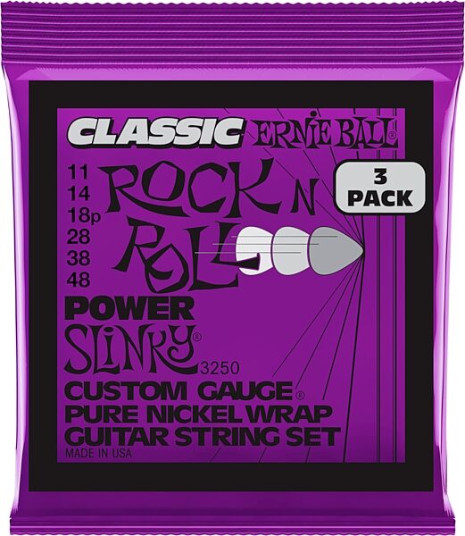 Ernie Ball Slinky Classic Rock N Roll Pure Nickel Electric Guitar Strings, 3-Pack, Action Position Back