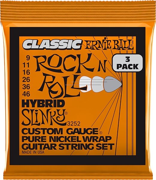 Ernie Ball Slinky Classic Rock N Roll Pure Nickel Electric Guitar Strings, 3-Pack, Action Position Back