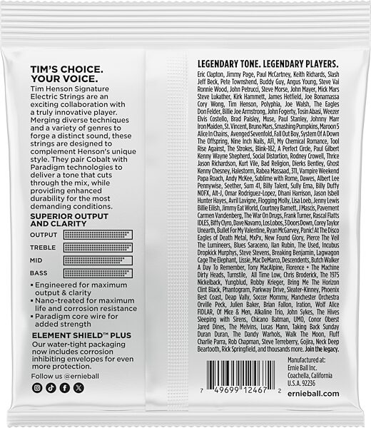 Ernie Ball P03826 Tim Henson Signature Electric Guitar Strings, New, Action Position Back