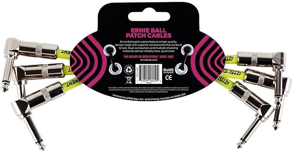 Ernie Ball Angle/Angle Patch Cables, Black, 6 inch, 3-Pack, Back