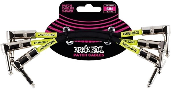 Ernie Ball Angle/Angle Patch Cables, Black, 6 inch, 3-Pack, Main