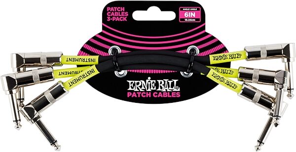 Ernie Ball Angle/Angle Patch Cables, Black, 6 inch, 3-Pack, Action Position Back