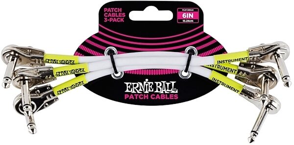 Ernie Ball Flat Patch Cables, White and Yellow, 6 inch, 3-Pack, Main
