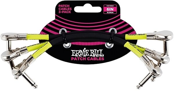 Ernie Ball Flat Patch Cables, Black and Yellow, 6 inch, 3-Pack, Main