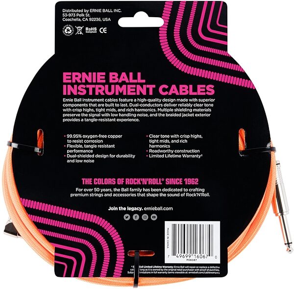 Ernie Ball Braided Guitar Cable, Action Position Back