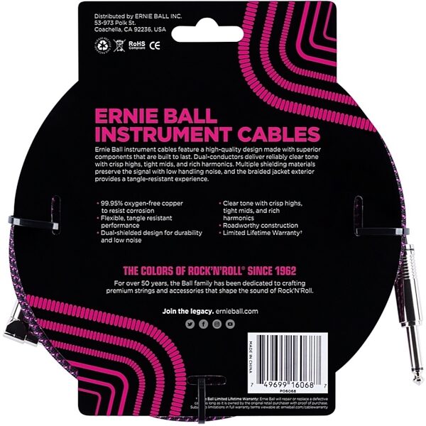 Ernie Ball Braided Guitar Cable, Back