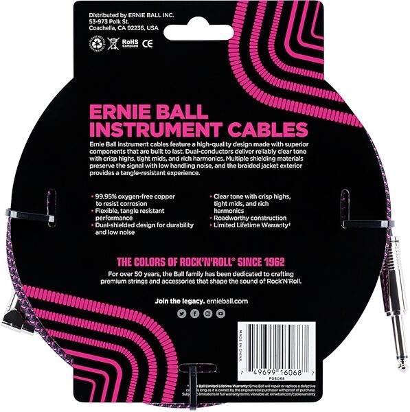 Ernie Ball Braided Guitar Cable, Action Position Back