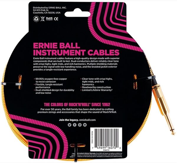 Ernie Ball Braided Guitar Cable, Back