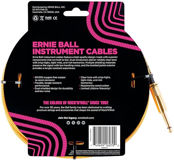 Ernie Ball Braided Guitar Cable, Action Position Back