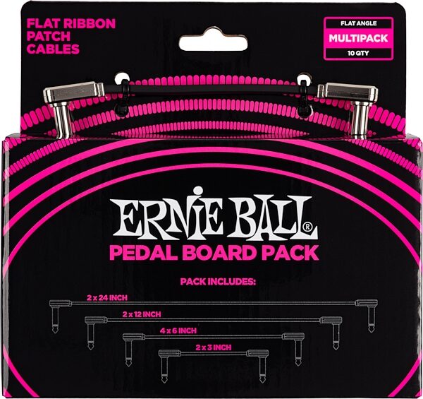 Ernie Ball Flat Ribbon Patch Cable Kit, Black, Pedalboard Pack with 10 Cables, Action Position Back